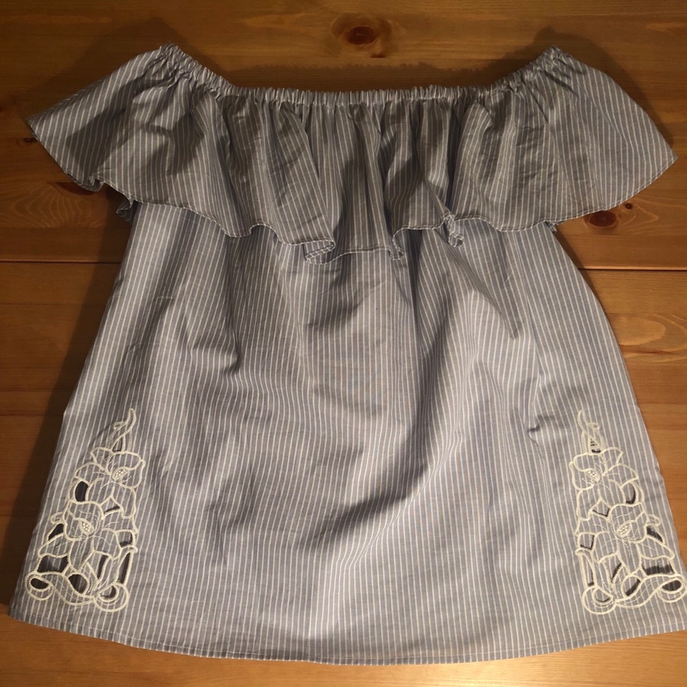 Light blue striped off the shoulder
